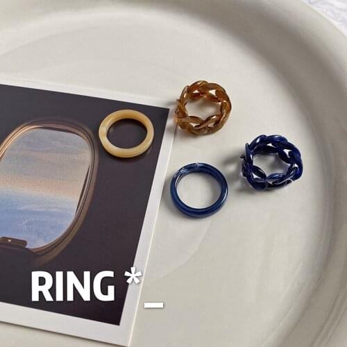 Two-piece set retro ins cold wind Korean chain resin ring ring girl tide ring