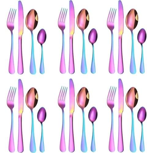 Creative Stainless Steel Colorful Cutlery Set Rainbow Kitchen Dinnerware Set Fork Teaspoon Dining Knife Kits for Wedding/Hotel
