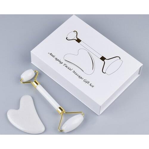 JEAXI Natural White Jade Slimming Face Massage Tool Jade Facial Massage Roller Massage Stone Tool Health Beauty Gift Sets
