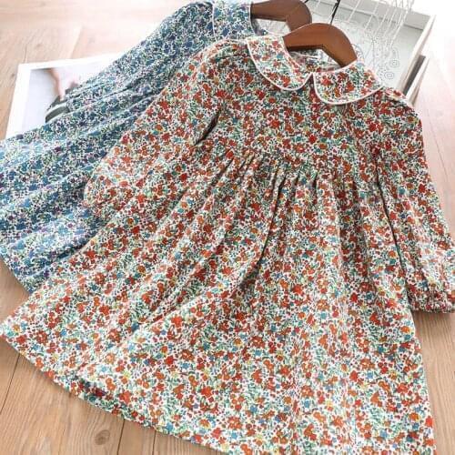 Girls Dress New Kid Clothes Floral Children Dress Fashion Party College Style Lapel Princess Dress Girl Clothes For 3-7 Years
