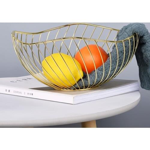 Wire Fruit Snack Tray Rose Gold Storage Holder For Kitchen Home Decoration Nordic Style Iron Fruit Bowl Basket Metal