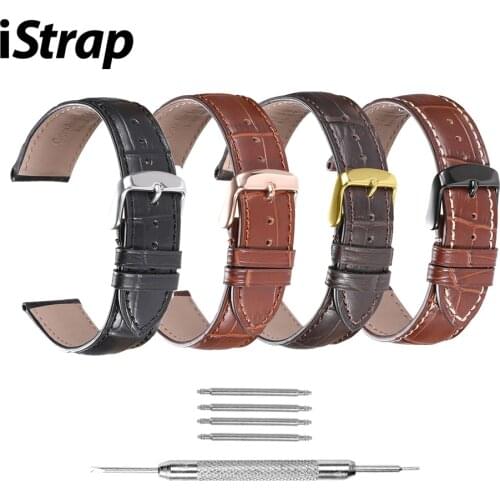 IStrap Watchbands Genuine Leather 12 14 16 18 19 20 21 22 24mm Pin Buckle Band Steel Buckle Strap Wrist Belt Bracelet with Tool