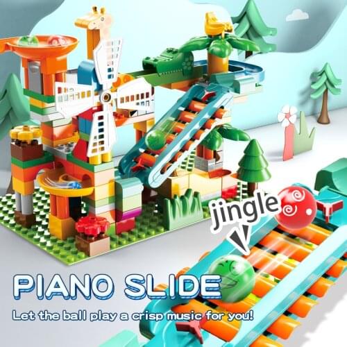 Piano Funnel Slide Marble Race Run Block Big Size Compatible Duploed Building Blocks DIY Assembly Bricks Toys Gift Baseplates