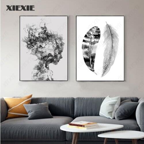 Scandinavian Nordic Poster Black and White Pictures Feather Wall Canvas Painting Abstract Art Prints Living Room Wall Decor