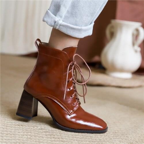 SKLFGXZY New Brand Autumn Winter Ankle Boots Women Square High Heels Short Boots Black Brown Casual Shoes Woman Riding Boots