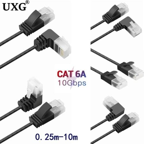 Ultra Slim Cat6A Ethernet Cable RJ45 90 Right Angled To Straight UTP Network Cable Patch Cord Cat6a Lan For Laptop Router TV BOX