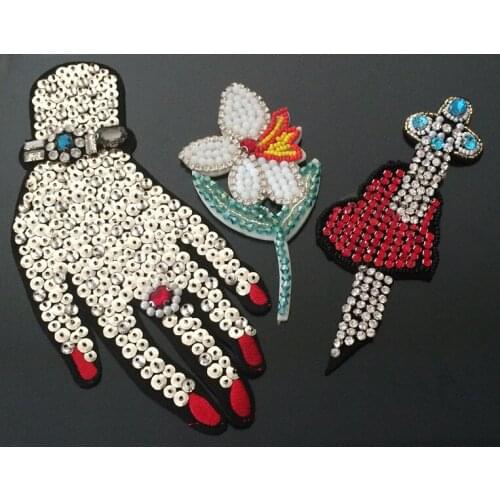 High grade Hand/lily Embroidered patches for clothes beaded deal with it clothing DIY Motif Applique AC300