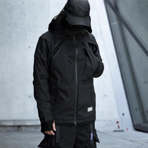 WHYWORKS Techwear Water Resistant Black Softshell Jacket Hip Hop Style Punk Fashion