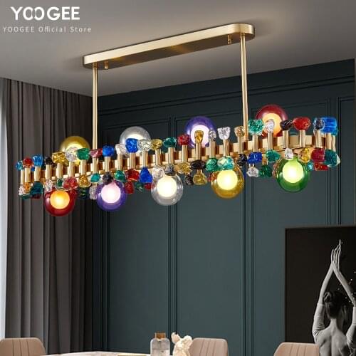 YOOGEE Chandelier Gold Home Decor Lighting Bedroom Living Room Multicolor Glass Lamp Ceiling Kitchen Island Chandelier