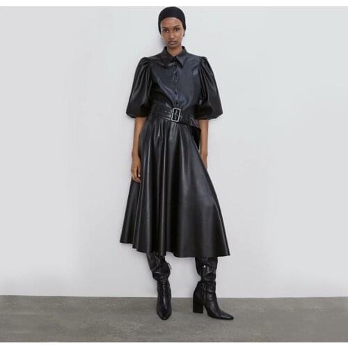 2019 New Fashion Women Autumn Winter PU Faux Leather Skirts Lady High Waist A-line Midi Mid-Calf Maxi Long Black Skirt With Belt