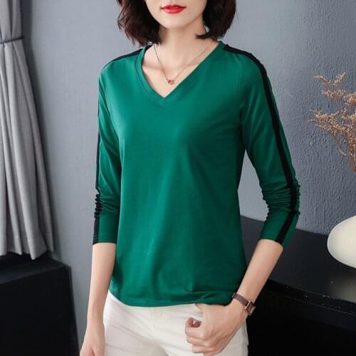Cotton Plus Size T Shirt Women Long Sleeve Top 2021 Autumn Fashion Tee Shirt Femme V Neck Tshirt Woman T-shirts Camisetas Mujer