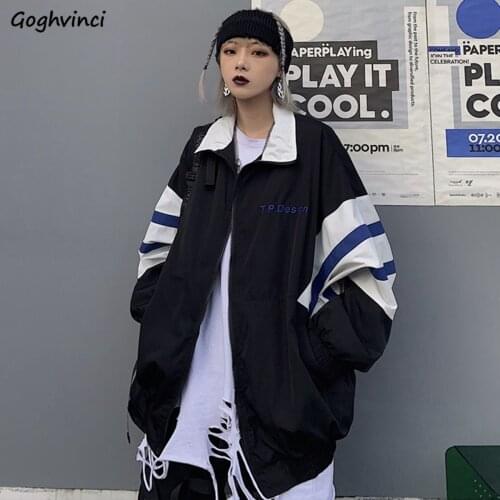 Jackets Womens Harajuku Oversize Turn Down Collar Bf Streetwear Patchwork Zipper Plus Size 3XL Cargo Style Hip Hop Loose Femme