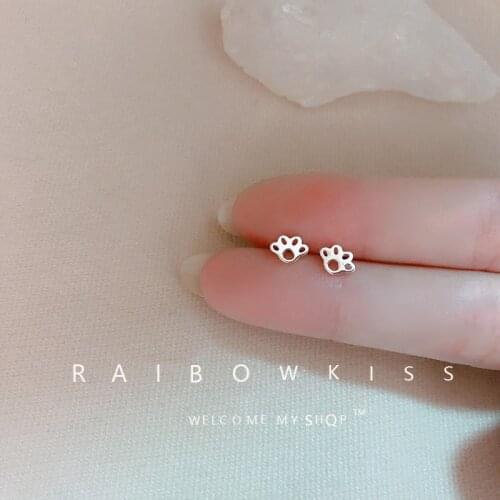 Cat Dog Paw Stud Earrings For Women Hollow Golden Silver Color Ear Partner Simple Cute Girl Friendship Student Jewelry Wholesale