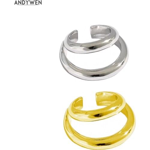 ANDYWEN 925 Sterling Silver Thick Two Circle Rock Punk Earcuff Earring Women Wedding Jewelry Clips Irregular Geometric Jewelry