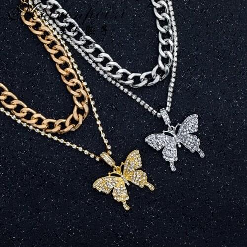 Gold Color Butterfly Pendant Necklace Shiny Crystal Female Clavicle Chain Fashion New Design Jewelry Party Gift