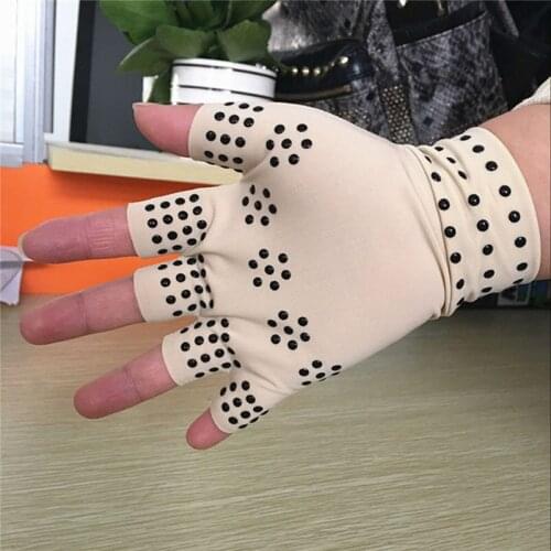 1 Pair Magnetic Therapy Gloves Arthritis Pain Relief Heal Joints Free Size for Man Woman Fingerless Body Treatment