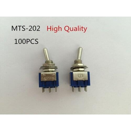 100pcs MTS-202 6-Pin SPDT ON-ON 6A 125V/3A 250V Toggle Switches