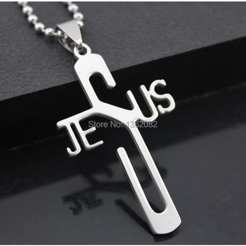 Wholesale lots 12pcs Silver Tone Stainless Steel Jesus Cross Pendant Bead Chain Necklace Gift MN473