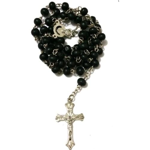 12pcs/lot mix colors Saint benedict Rosary Cross necklace Black wood beads large crucifix St benedict medal free ePacket ship