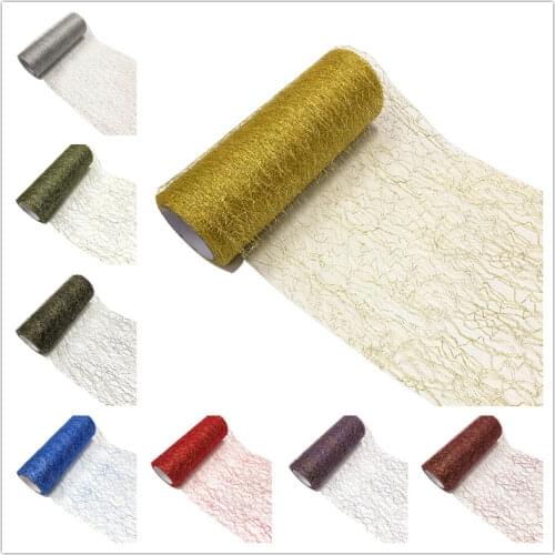 15cm 9.2m Organza Tulle Roll Spool Fabric Ribbon DIY Tutu Skirt Gift Craft Party Chair Sash Wedding Party Decoration Gold Silver