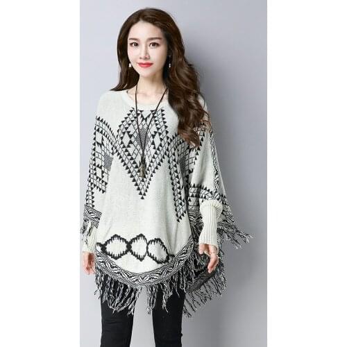 2019 Feminino Jumper Pattern Autumn New Keep Warm Geometry Bat Shirt Tassels Suit-dress Sweater Unlined Upper Garment