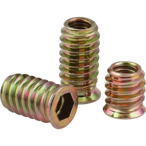 5/20P M6 M8 M10 Steel Metal Hexagon Hex Socket Drive Head Embedded Insert Nut E-Nut for Wood Furniture Inside and Outside Thread