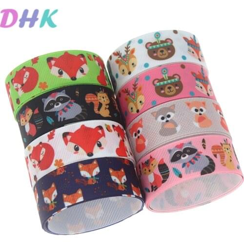 DHK 5yards fox animals Printed Grosgrain Ribbon Accessory Hairbow Headwear Decoration DIY Wholesale OEM C1736
