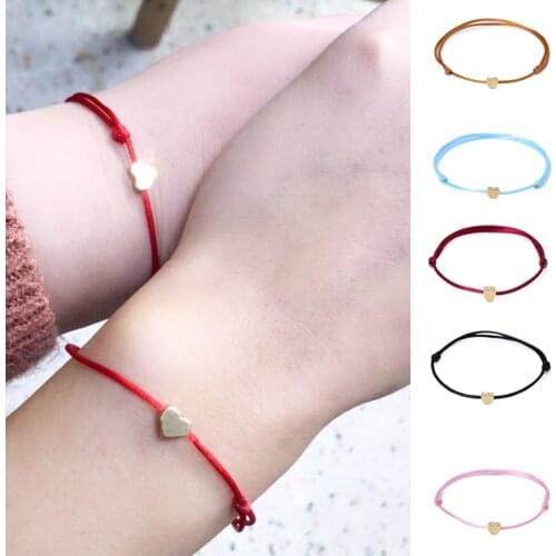 Handmade Stainless Steel Love Heart Charm Bracelet Thin Red Rope Thread String Wrist Bracelets For Men Women Couples Jewelry