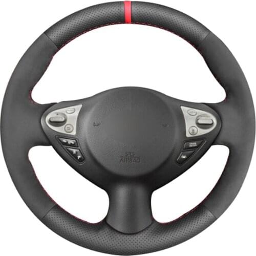 Black Natural Leather Black Suede Steering Wheel Cover for Infiniti FX FX35 FX37 FX50 Nissan Juke Maxima 2009-2014 Sentra 2016