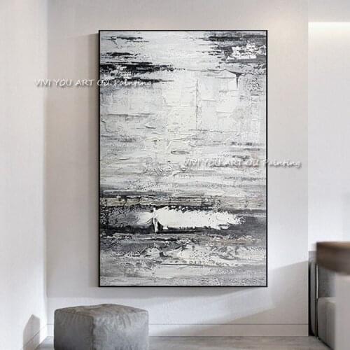 The Black WHite Art Hand Painted Oil Paintings on Canvas Abstract Palette New Painting Wall Picture for Office Hotel Decor Art