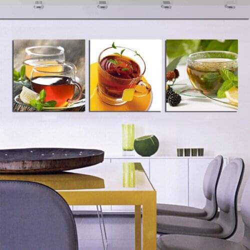Cheap Hot kitchen 3 piece canvas wall art Modern coffee Wall Tea Painting flower Home Art Picture Paint on Canvas Prints decor