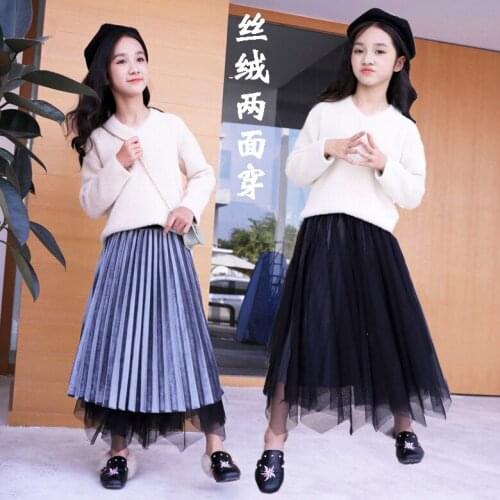 Kids Skirts 2019 Autumn Winter Girls Mesh Pleated Long Skirt Teen Girl Princess Skirt Children Clothes 6 8 10 12 14 Years