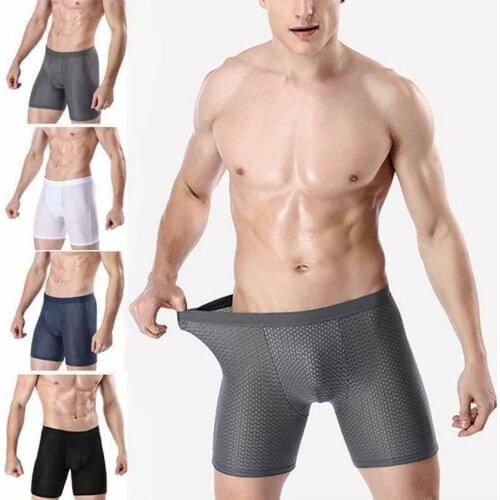Pouch Breathable Boxer Shorts For Men Ice Silk Mesh Underwear Underpants Middle Pants Long Leg Sleep Bottoms Boxer Shorts