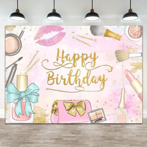 Makeup Birthday Party Photography Backdrop Girls Makeup Spa Glamour Cosmetics Banner Pink Beauty Make Up Women Girls Background
