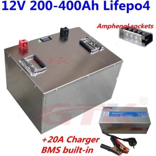 GTK 12.8v 12V 200Ah 250Ah 300Ah 350Ah 400Ah Lifepo4 lithium battery with BMS for RV EV motorhome caravan +20ACharger