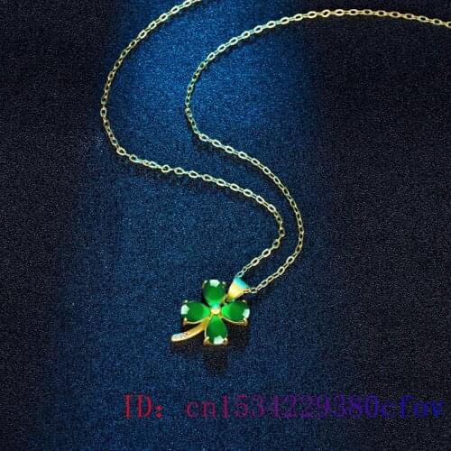 Natural Green Jade Clover Pendant Necklace Amulet Jewelry Fashion 925 Silver Gifts Chalcedony