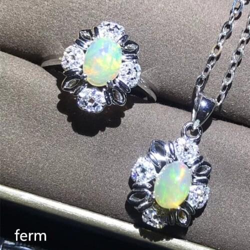KJJEAXCMY exquisite jewelry 925 pure silver inlaid natural opal ladies jewelry set rings pendant 2 pieces