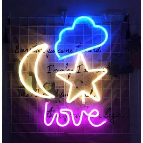 Creative Led Neon Light Colorful Rainbow Stars Moon Neon Sign for Room Home Party Wedding Decoration Xmas Gift Neon Lamp