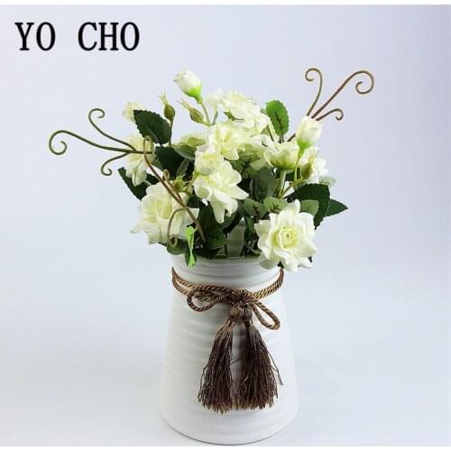 YO CHO Small Roses Artificial Flowers for Wedding Bouquet Home Decoration Rose Silk Flores Fake Flowers Head Luxury Plast Stems