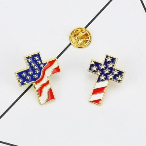 American Flag Cross Badge Dripping Oil Metal Brooch Clothing School Bag DIY Decoration Accessories Removable Gender Pin