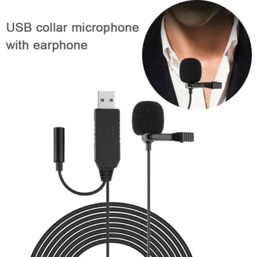 USB Mini Microphone with Headphone Jack for Portable Clip-on Lapel Microphone Fit for Android Smartphone DSLR Camera PC Laptops
