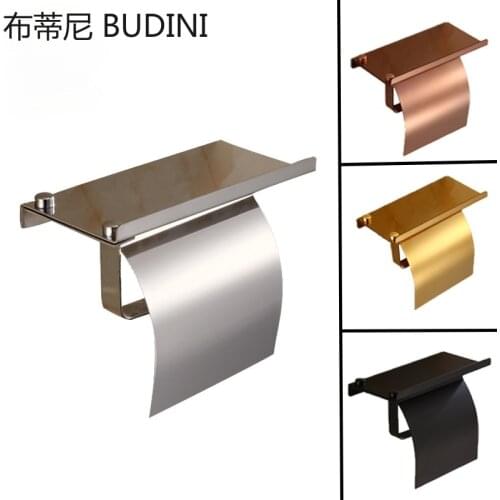 Wall Mount Toilet Paper Holder Bathroom Fixture Stainless Steel Roll Paper Holders with Phone Shelf with Baf Rolling Tray