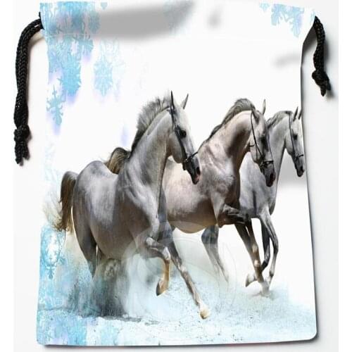 New Handsome horse printed storage bag 18*22cm Satin drawstring bags Compression Type Bags Customize your image gifts
