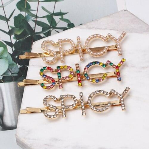 2020 New ZA Crystal Rhinestone SPICY SWEET Letter Hair Clips Women Wedding Party Pearl Hairpins Girls Barrettes Hair Pins