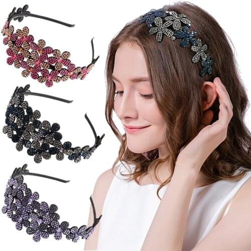 Rhinestone Flower Bow Headband for Women Hair Hoop Headwrap Shiny Butterfly Hair Band Bezel Wide Headbands Hair Accessories
