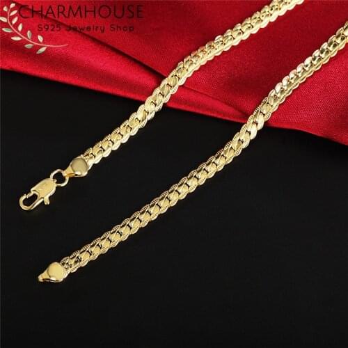 Charmhouse Yellow Gold Color GP Necklace For Women Men 5mm Link Chain Long Necklaces Collier Fashion Jewelry Accessories Bijoux