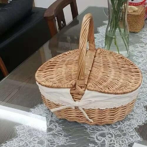 Hand-Woven Rattan Wicker Basket Storage Organizer Picnic Basket Outdoor Camping Picnic Food Fruit Storage Hamper