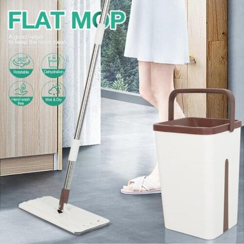 Flat Squeeze Mop And Bucket Hand Free Wringing Floor Cleaning Mop Microfiber Mop Pads Wet Dry Usage On Hardwood Laminate Tile