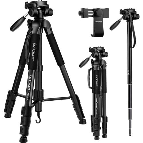 K&F Concept Portable Tripod 70"/177cm Travel Tripod Outdoor Compact Aluminum Video Camera Tripod Monopod with 3-Way Swivel Pan