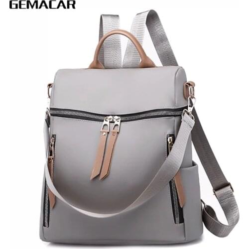 Casual Women Multi-function Bag Waterproof Simple Female Large-capacity Backpack PU Leather Black Gray